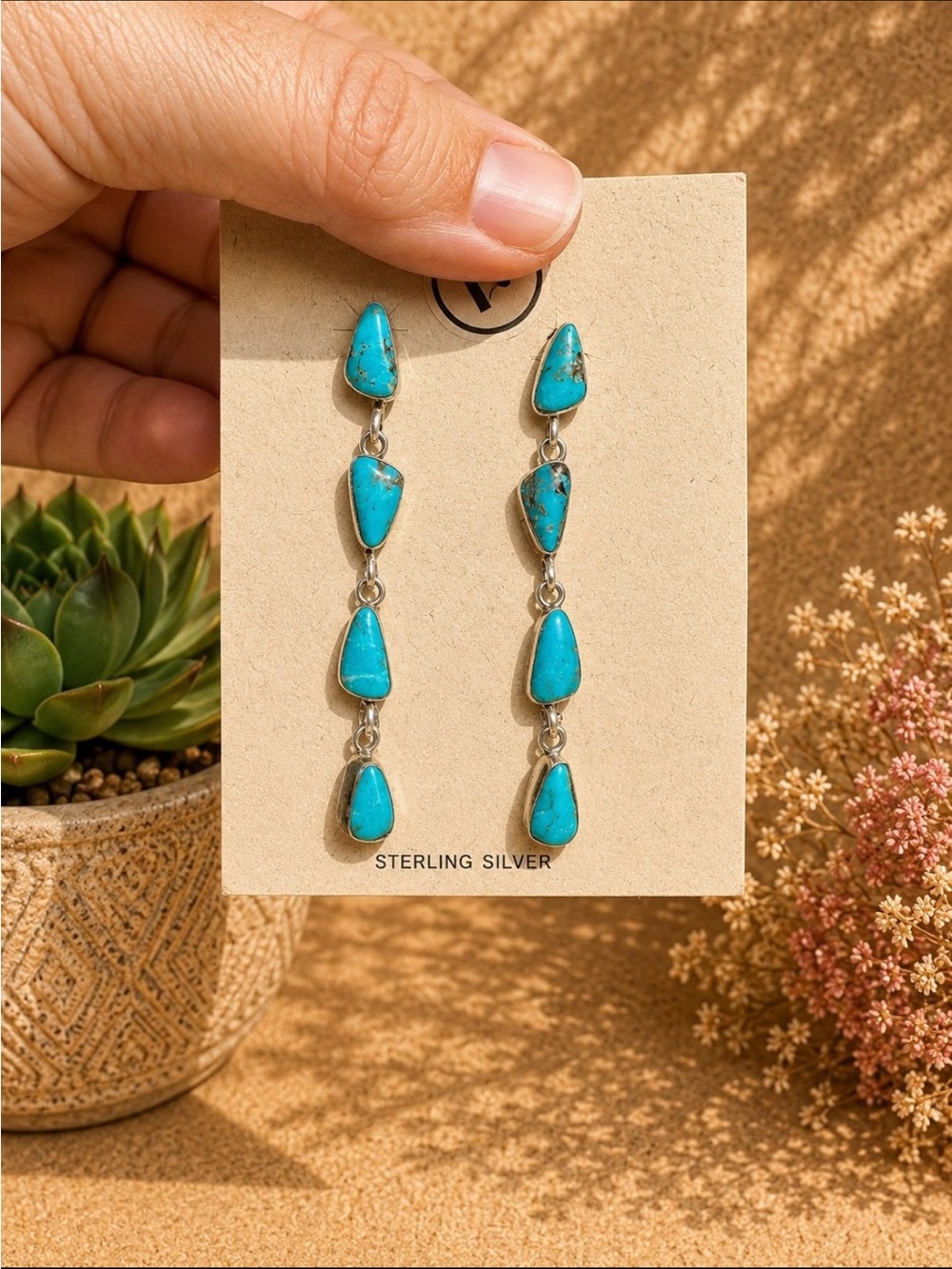 Yazzie Navajo Turquoise Post Dangle Sterling Silver Earrings 🦋